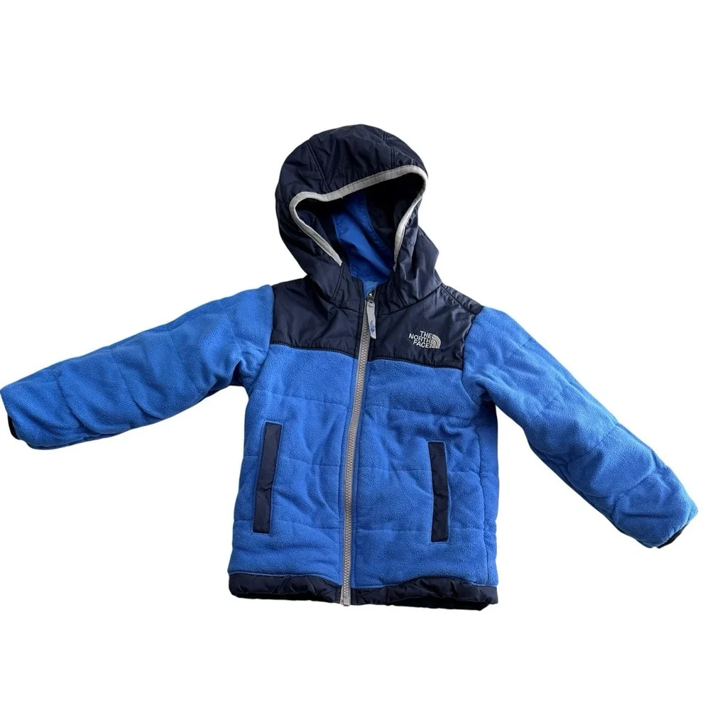 The North Face Toddler Reversible Hooded Jacket Coat 4T Fleece Blue Full Zip